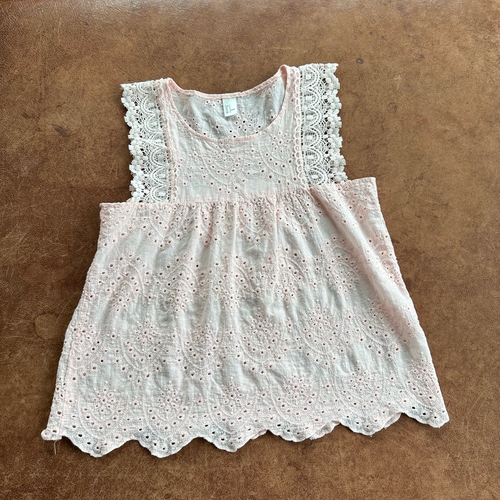 Eyelet Tank, Baby Pink, Women's Small